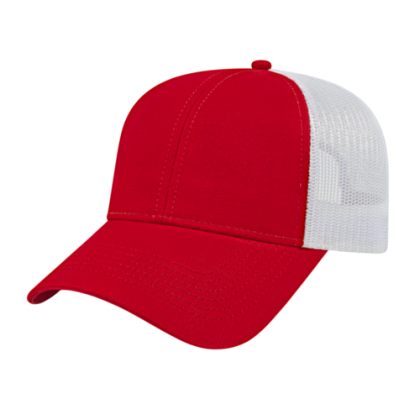 Custom Two-Tone Trucker Mesh Back Cap - Faux Leather Applique - Red/white Custom Two-Tone Trucker Mesh Back Cap - Faux Leather Applique - Red/white
