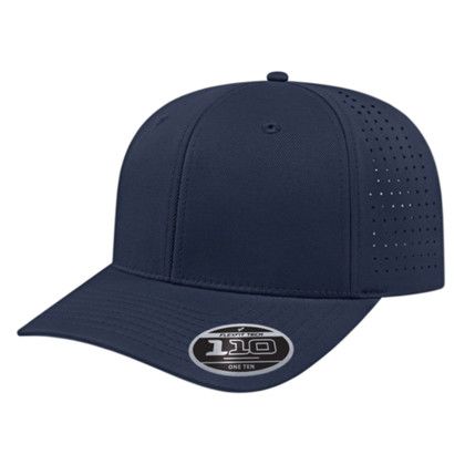 Flexfit 110 Perforated Performance Snap Back Cap - Faux Leather Applique - Navy