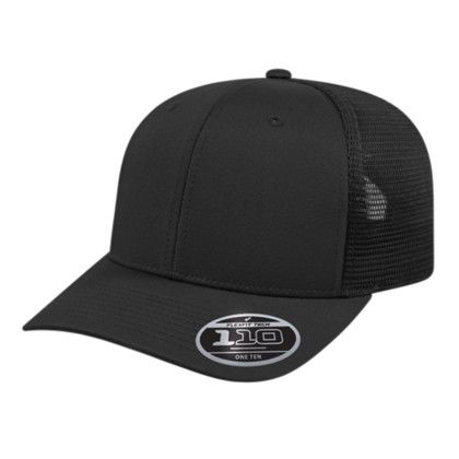 Custom Flexfit 110 Premium Trucker Mesh Back Cap - Genuine Leather Applique - Black - 0SFM