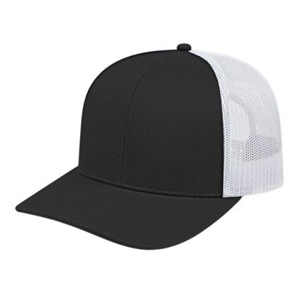 Custom Poly/Cotton Trucker Mesh Back Cap - Genuine Leather Applique - Black/White