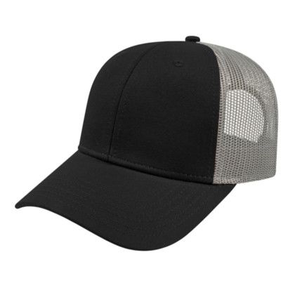 Custom Low Profile Trucker Mesh Back Cap - Faux Leather Applique - Black/gray Custom Low Profile Trucker Mesh Back Cap - Faux Leather Applique - Black/gray
