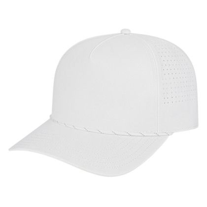 Custom Summit Perforated Cap with Rope - Genuine Leather Applique - White/silver