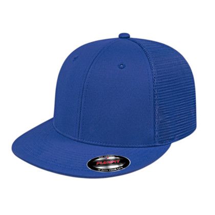 Custom Flexfit Performance Trucker Mesh Back Cap - Genuine Leather Applique - Royal_L/XL