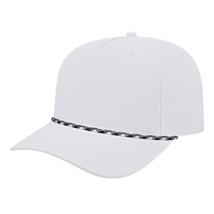 Custom Athletic Rope Cap - Faux Leather Applique - White/white/black Rope