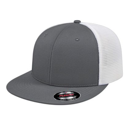 Custom Flexfit Performance Trucker Mesh Back Cap - Genuine Leather Applique - Graphite/white_XS