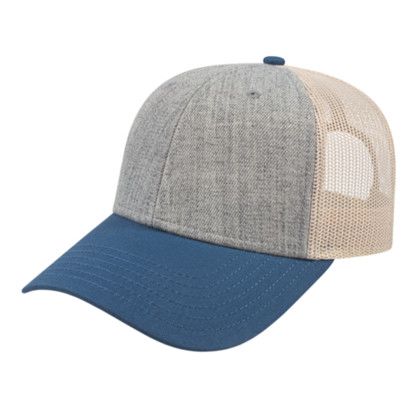 Custom Low Profile Trucker Mesh Back Cap - Faux Leather Applique - Heather/Sea blue/stone Custom Low Profile Trucker Mesh Back Cap - Faux Leather Applique - Heather/Sea blue/stone