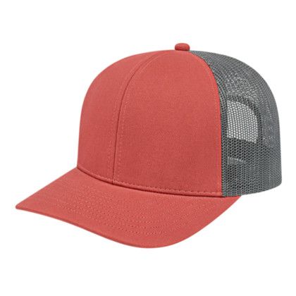 Custom Poly/Cotton Trucker Mesh Back Cap - Genuine Leather Applique - Nantucket-Red-Charcoal