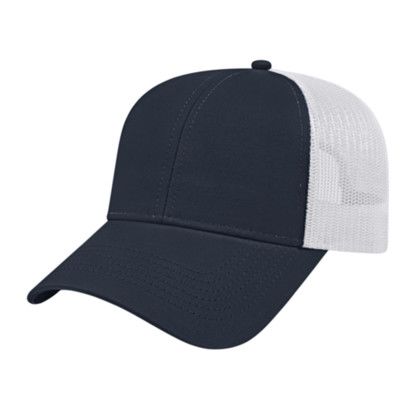 Custom Two-Tone Trucker Mesh Back Cap - Faux Leather Applique - Navy/white Custom Two-Tone Trucker Mesh Back Cap - Faux Leather Applique - Navy/white