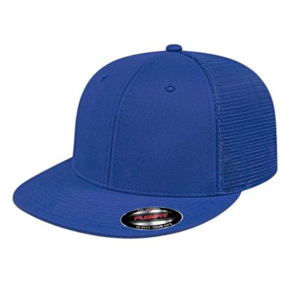 Custom Flexfit Performance Trucker Mesh Back Cap - Genuine Leather Applique - Royal_S/M