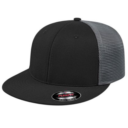 Custom Flexfit Performance Trucker Mesh Back Cap - Genuine Leather Applique - Graphite/black_L/XL