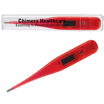 Custom Digital Thermometer in Clear Case - Red