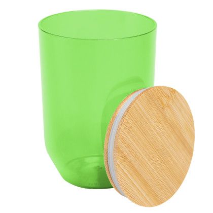 Custom 12 oz. Montrose RPET Wine Tumbler With Bamboo Lid - Translucent Lime Green open Cap 