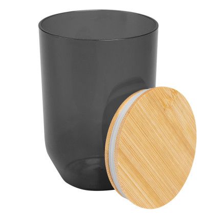 Custom 12 oz. Montrose RPET Wine Tumbler With Bamboo Lid - Translucent Black Open View