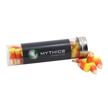Custom 5" plastic tube with Candy Corn