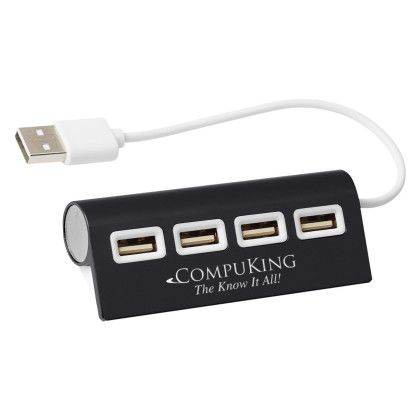 Custom 4-Port Aluminum Wave USB Hub - Black Front View