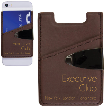 Custom Deluxe Cell Phone Card Holder - Brown With Black 