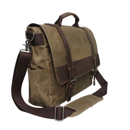 Custom Ford Wax Canvas Messenger - Brown Side View