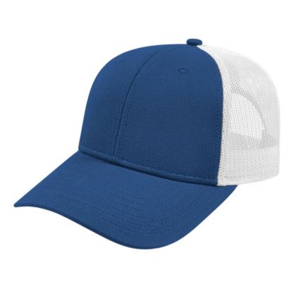 Custom Low Profile Trucker Mesh Back Cap - Faux Leather Applique - Royal/white Custom Low Profile Trucker Mesh Back Cap - Faux Leather Applique - Royal/white