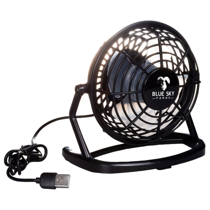 Custom USB Powered Desk Fan - Black Side View