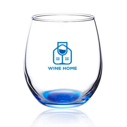 Custom 9 oz Stemless Etched Wine Glass - Blue Custom 9 oz Stemless Etched Wine Glass - Blue