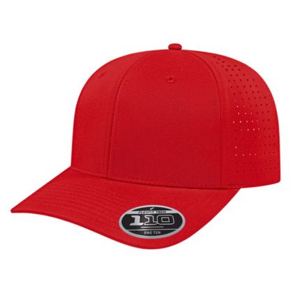 Flexfit 110 Perforated Performance Snap Back Cap - Faux Leather Applique - Red