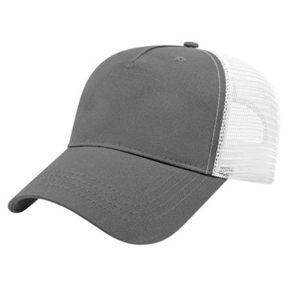 Custom X-tra Value Five Panel Trucker Mesh Back Cap - Genuine Leather Applique - Charcoal/white