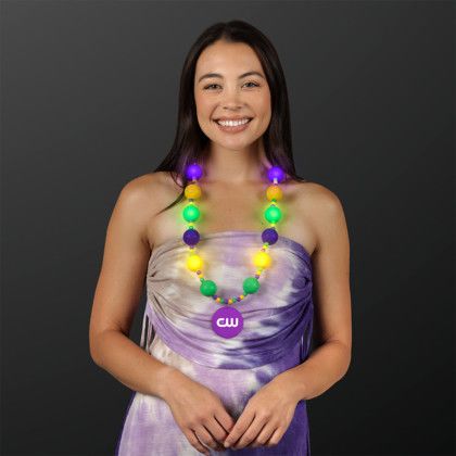 Custom Mardi Gras party ball necklace - Purple/Green/Gold - Lifestyle View