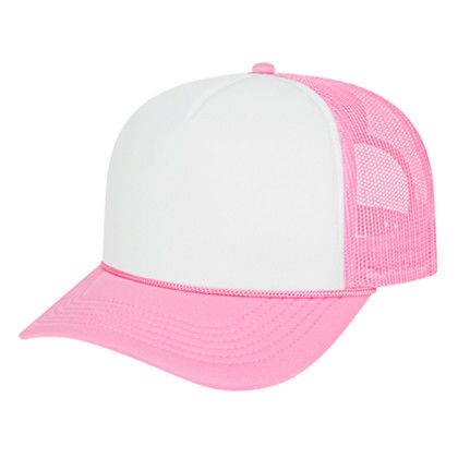 Custom Retro Foamie Trucker - Genuine Leather Applique - White/Pink Custom Retro Foamie Trucker - Genuine Leather Applique - White/Pink