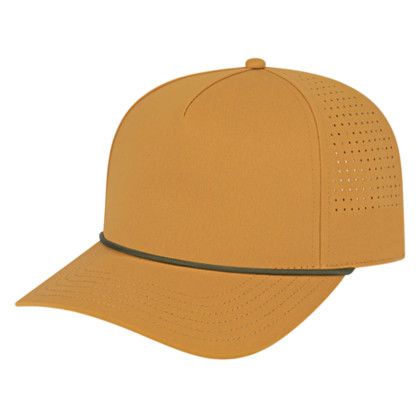 Custom Summit Perforated Cap with Rope - Faux Leather Applique - Wheat/Loden Rope