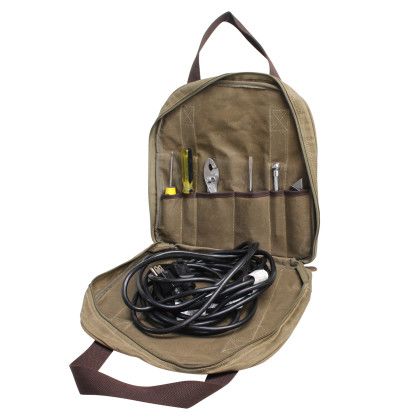 Custom Ford Wax Canvas Cable Bag - Brown Open View