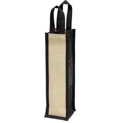 Custom Eco Single Bottle Wine Tote - Black Back View