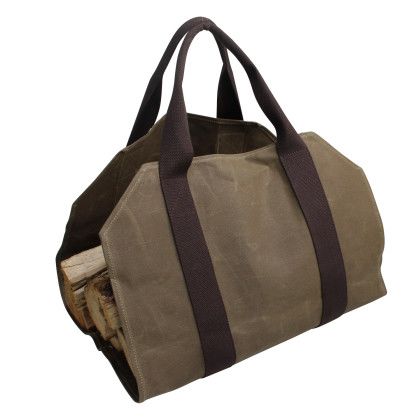 Custom Ford Wax Canvas Firewood Carrier - Brown Back View