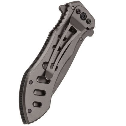 Custom Landon Folding Tactical Knife - Silver Close Back View Custom Landon Folding Tactical Knife - Silver Close Back View