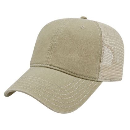 Custom Washed Pigment Dyed -Washed Mesh Cap - Khaki/stone