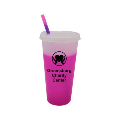 Printed 26 oz Mood Tumbler With Lid And Straw- Frosted to Pink