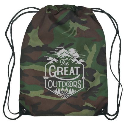 Custom Drawstring Gym Bags | Drawstring Sports Pack with Reinforced Corners | Cheap Promotional Backpacks - GREEN CAMO