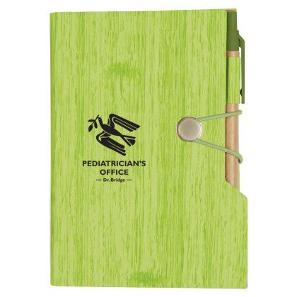 Promotional Woodgrain Notebook-Sticky Notes-Flags - Lime