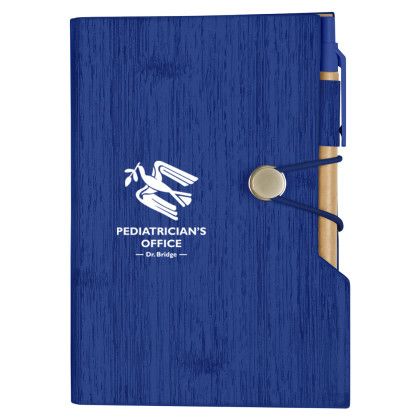 Promotional Woodgrain Notebook-Sticky Notes-Flags - Navy