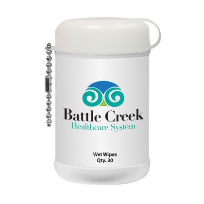 Custom Mini Wet Wipe Canister - White with White