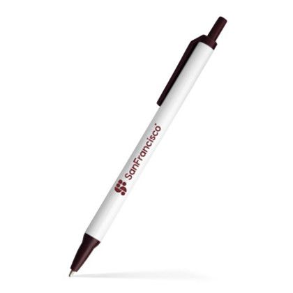 Custom Full Color Amber Click Pen - White with Burgundy