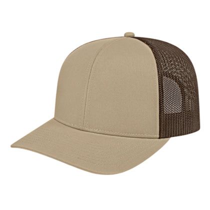 Custom Mesh Back Trucker Cap with Modified Flat Visor - Khaki/brown