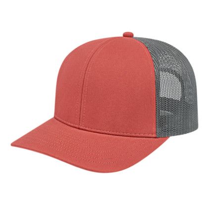 Custom Mesh Back Trucker Cap with Modified Flat Visor - Nantucket Red/Charcoal