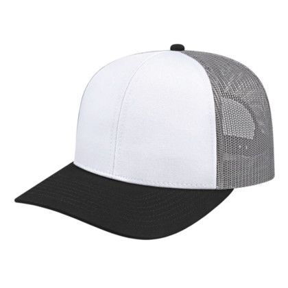 Custom Mesh Back Trucker Cap with Modified Flat Visor - White/Black/Gray