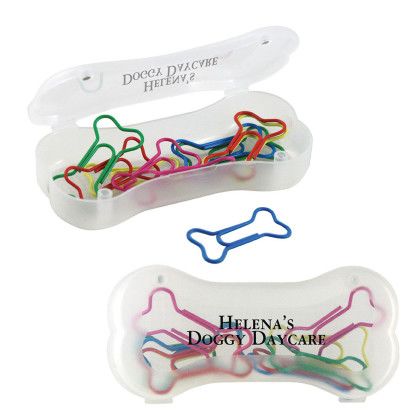 Custom Dog Bone Shaped Paper Clips & Case - Frosted 