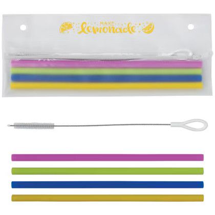 Custom Reusable Silicone Straw Set - Assorted 
