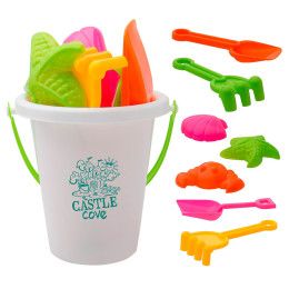 Custom Beach Bucket Set - White/Green 