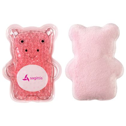 Custom Plush Hippo Aqua Pearls Hot/Cold Pack - Pink