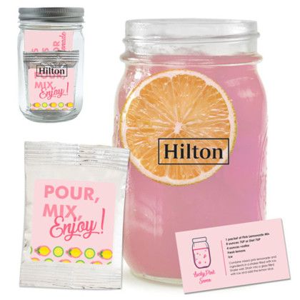 Custom 12 oz. Mason Jar with Pink Lemonade Mix - Clear 