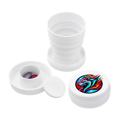 Custom 3 1/2 oz Collapsible Cup w/Pillbox - Full Color - White 
