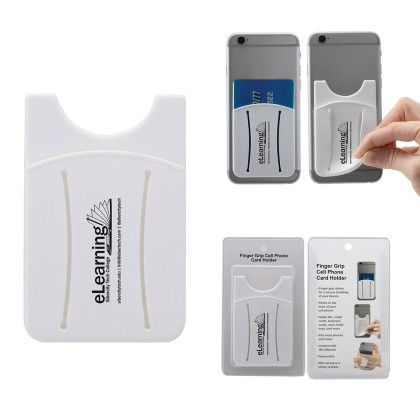 Custom Finger Grip Cell Phone Card Holder w/Packaging - White 